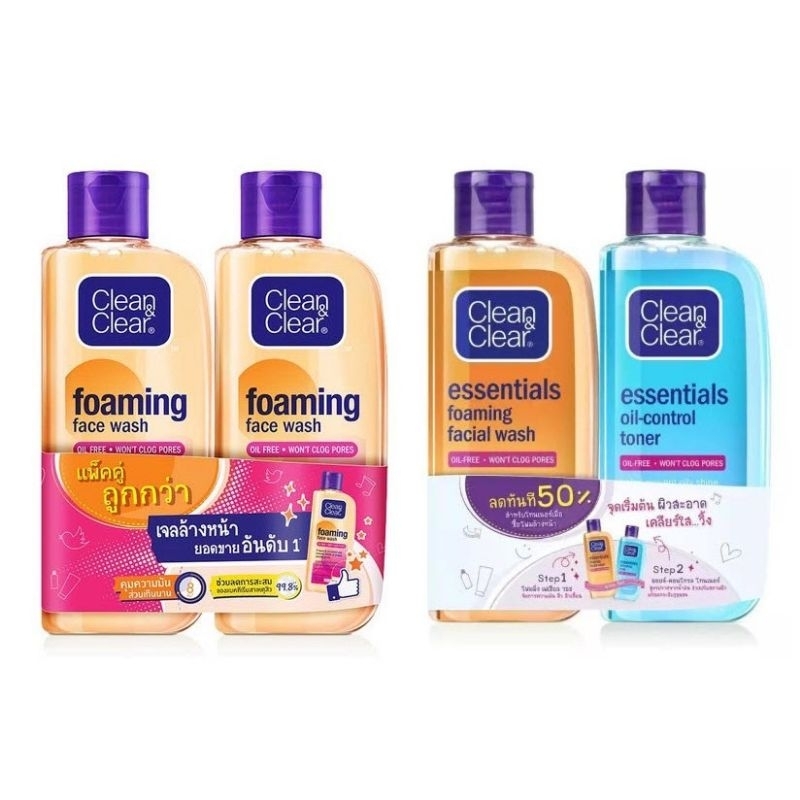 ของแท้ 100% คลีนแอนด์ เคลียร์Clean&clear โฟมมิ่ง เฟส วอช และ เอสเซนเชี่ยล ออยล์ คอนโทรล โทนเนอร์ ส่งไวมาก ส่งทุกวัน