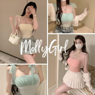 mollygirl เสื้อสายเดี่ยวผูกโบว์สุดคิ้ว D93#