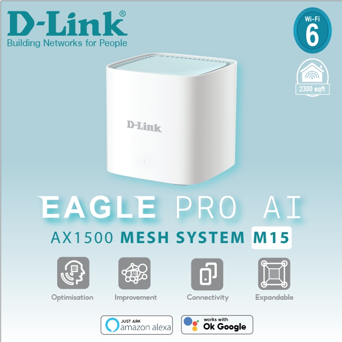 Whole-Home Mesh D-LINK (EAGLE PRO M15) Wireless AX1500 Dual Band Wi-Fi 6
