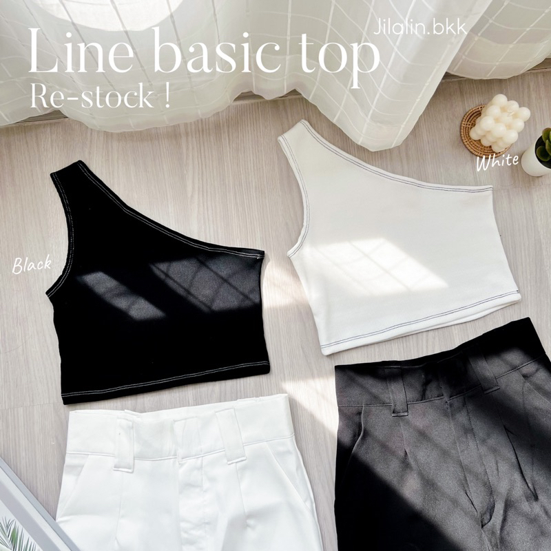 Jilalin.bkk - JL08 Line basic top เสื้อครอปแขนเดียว เสื้อครอปวิ่งเส้น เสื้อแขนเดียว