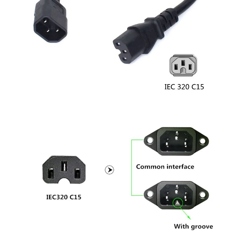 สายไฟ IEC320 แบบ C14 to C15 (มีร่อง) 1.8M สายหนา3x1sqmm. สำหรับคอมพิวเตอร์ เซิฟเวอร์ มอนิเตอร์