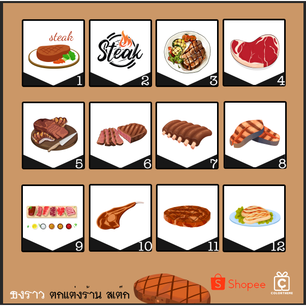 5.5 ธงราว ผ้าดิบ ธงญี่ปุ่น ป้ายผ้าดิบพิมพ์ลาย ตกแต่งร้านสเต็ก Steak