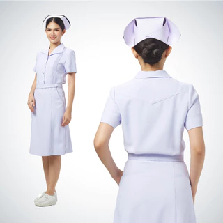 Uniformthaiwacoal ชุดแซกพยาบาลปกปีกนกแขนสั้น ตีเกล็ด FXW057 ผ้า Nursy plus สีขาวโอโม่ [สังกัดสาธารณสุข]