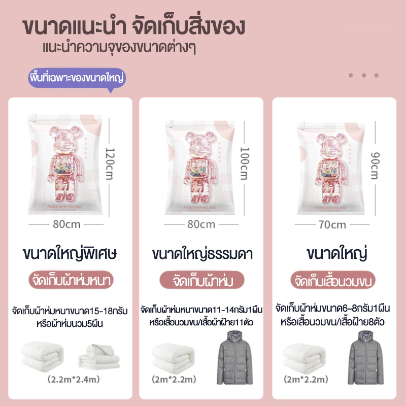 🥳ถุงสูญญากาศ จัดเก็บเสื้อผ้าผ้านวมเป็นระเบียบ ถุงเก็บผ้านวมมีจุกวาวล์ซิปล็อค2ชั้น ถุงประหยัดพื้นที่จัดเก็บ ลายแบร์บริค🥳 thumbnail 5