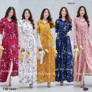 MM18481 เดรสเชิ้ตยาว กระดุมหน้า พิมพ์ลายดอกไม้  Long dress, button front, floral print..