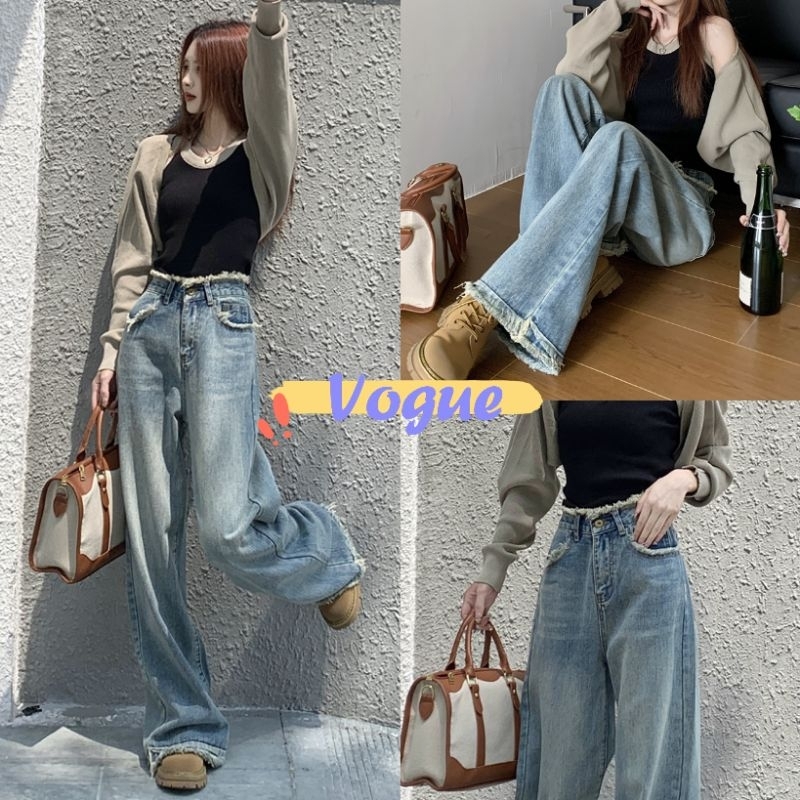 Vogue พร้อมส่ง กางเกงยีนส์เอวสูงขายาว ใส่สบายSMLXL มี4ไซส์ สีเฟดดีมาก (1605) -NZ