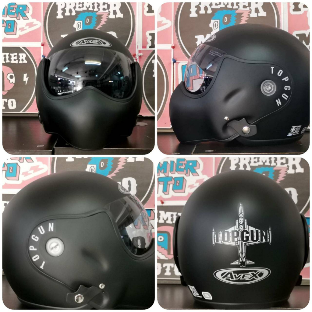 หมวกกันน็อค Avex TopGun ทรง นักบิน ยกคางได้ สีดำด้าน