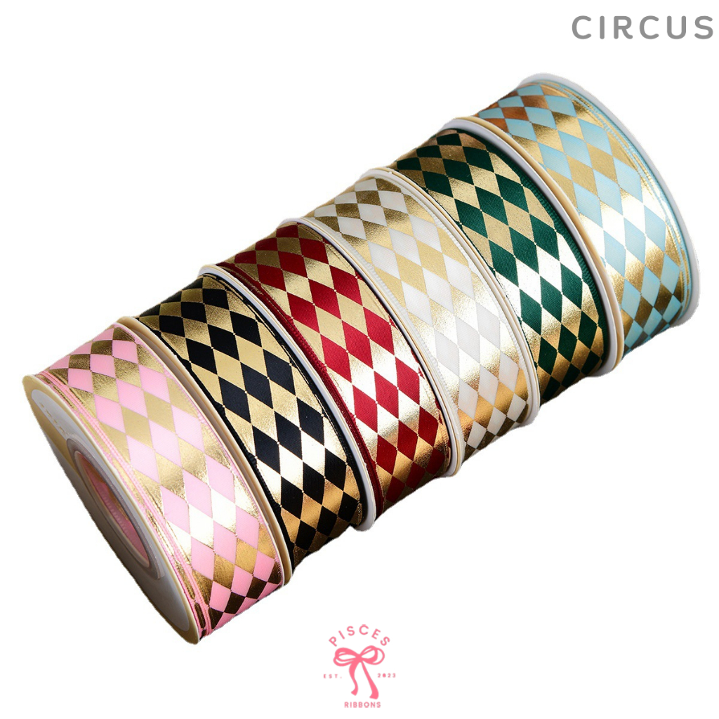 ริบบิ้นผ้าตกแต่งคริสต์มาสสี่เหลี่ยมข้าวข้าวหลามตัด รุ่น CIRCUS ผูกของขวัญวันเกิด