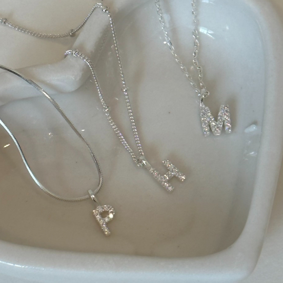 Suwann.na สร้อยคอ สร้อยคอเงินแท้ พร้อมจี้ตัวอักษร A-Z CZ