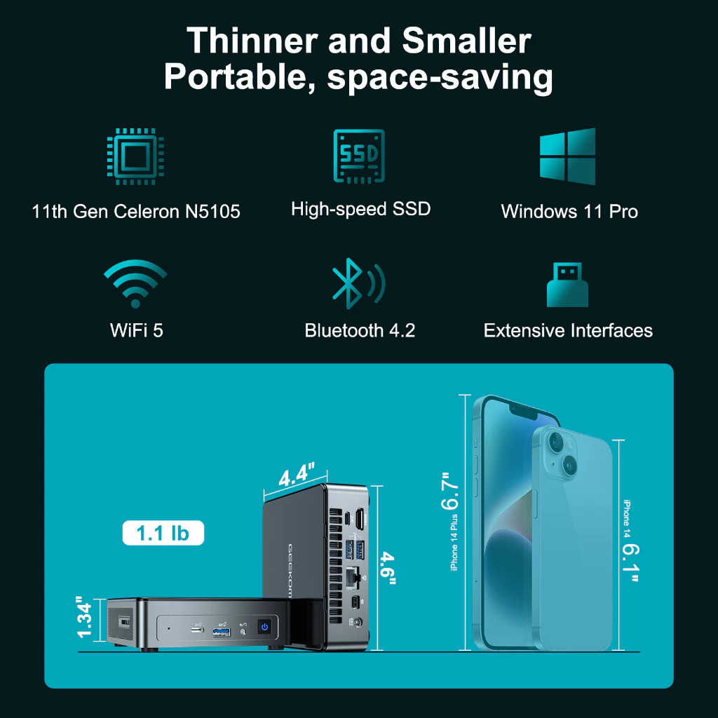 Geekom คอมพิวเตอร์ตั้งโต๊ะ Mini Pc Miniair11 พร้อม 11Th Gen N5105(Up To 2.9 Ghz), 8Gb Dual Ddr4 256G Ssd Windows 11 Pro พร้อมใช้งาน ประกัน 2 ปีในไทย thumbnail 6