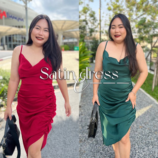 เดรสสาวอวบ เดรสคอถ่วงผ้าซาติน🌹SATIN DRESS🌹