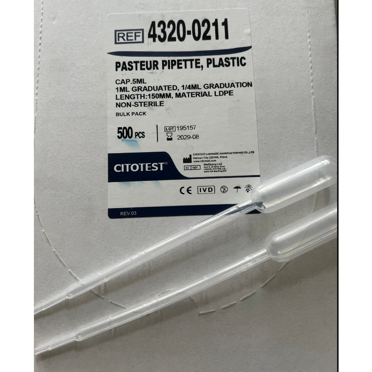 CITOTEST PIPETTE 1 ML , 500 อัน/กล่อง ปิเปต ไปเปต หลอดดูดพลาสติก 1 มล. หลอดหยด 1 มล. หลอดดูดพลาสติก