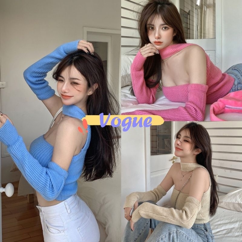 Vogue พร้อมส่ง เสื้อคล้องคอไหมพรม แถมปลอกแขน ผ้านิ่มใส่สบายเกาหลีมาก (U042)