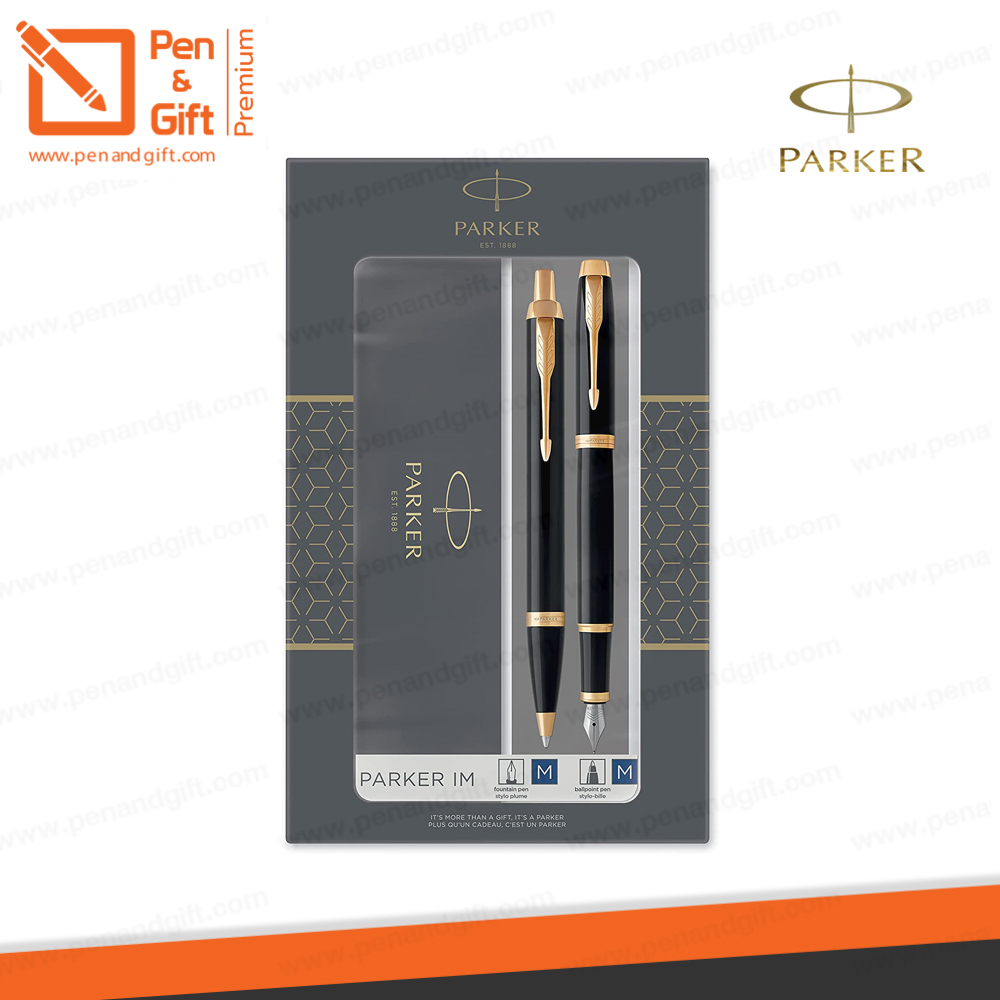 สลักชื่อฟรี ชุดปากกา ลูกลื่น + หมึกซึม ดำคลิปทอง PARKER DUO IM Black GT Fountain Pen + Ballpoint Pen in a Gift Box