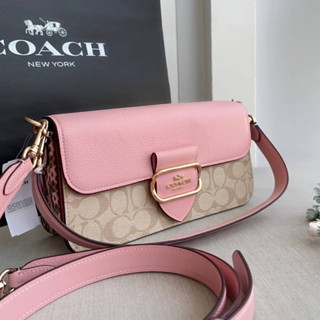 🎀 (สด-ผ่อน) กระเป๋าลายซี สีชมพู 10.5 นิ้ว CE621 Morgan Shoulder Bag In Colorblock Signature Canvas