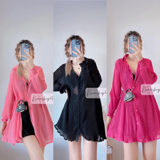 mini dress pleat เสื้อเชิ้ต คอปก แขนยาว มินิเดรสอัดพลีท