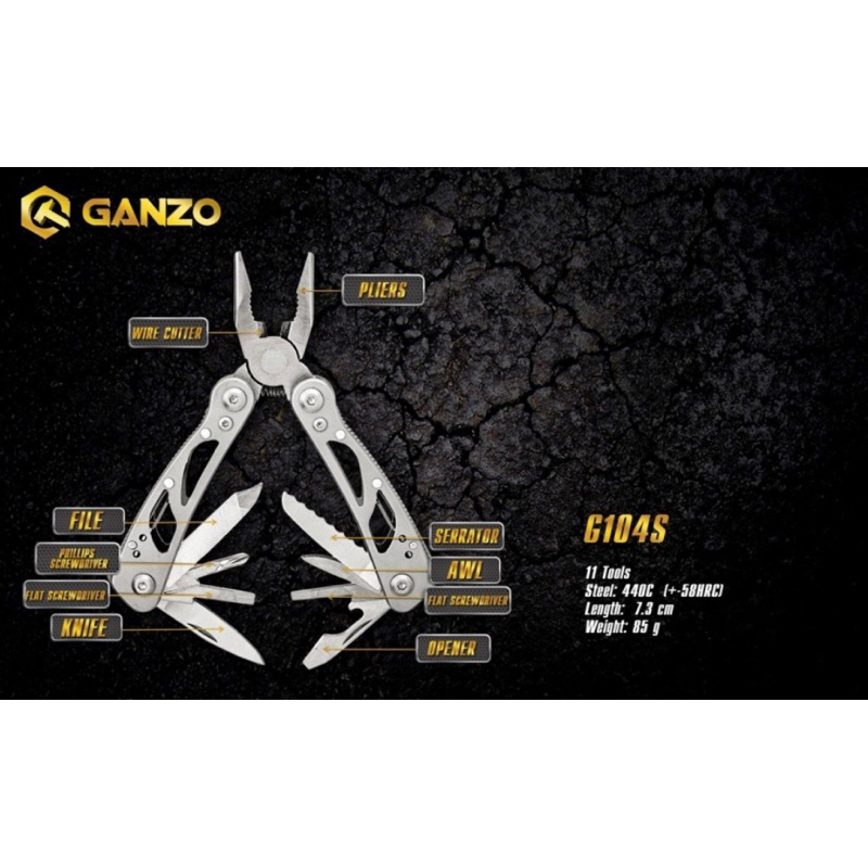 คีมGanzo G104S ของแท้100%. เครื่องมืออเนกประสงค์ ฟังก์ชั่น 11 วัสดุใบมีด 440C เครื่องมืออเนกประสงค์