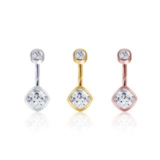 PiercingRoomByJay  Cushion CZ Sterling Silver Belly Ring จิวสะดือ เพชรสี่เหลี่ยม เงินแท้