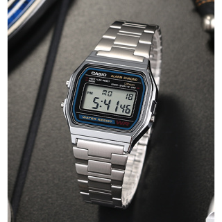 นาฬิกา Casio รุ่น A158WA-1DF นาฬิกาสไตล์วินเทจ ใส่ได้ทั้งชายและหญิง สายสีเงินหน้าปัดดำ - ของแท้ 100% รับประกันสินค้า1ปี