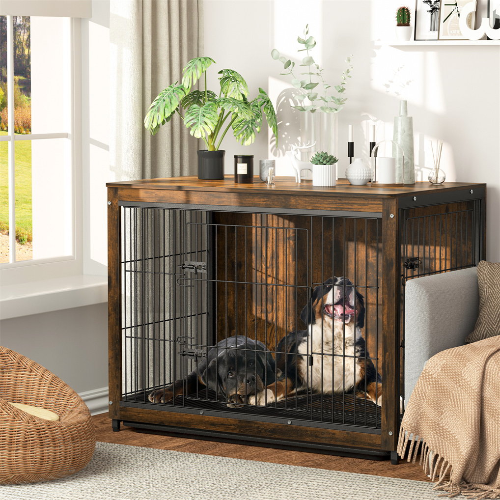 BINGOPAW กรงสุนัข ขนาดใหญ่ Dog Crate Wooden Kennel Dog House Pet Furniture with Tray for Indoor Outdoor
