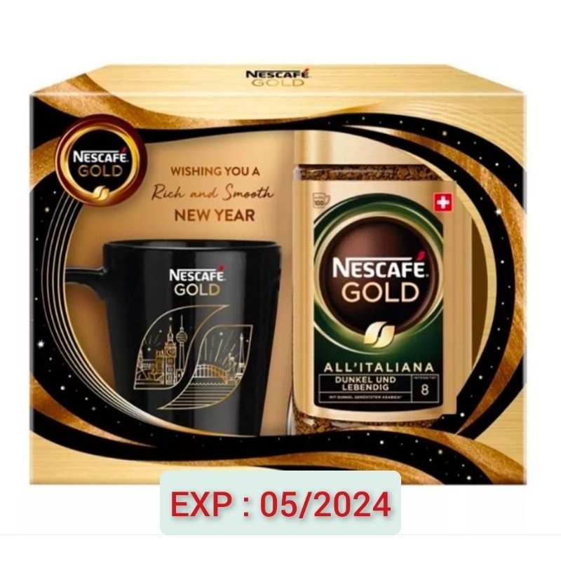 ชุดของขวัญกิ๊ฟเซ็ท Nescafe Gold All italiana EXP:05/2024 เนสกาแฟโกลด์ ออลอิตาเลียน่า + แก้วกาแฟ