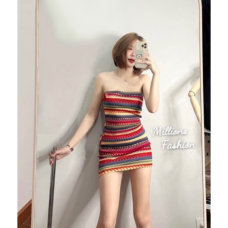 mnv_shop minidress เดรสสั้น เดรสเกาะอก ลายทาง งานผ้าทอ งานตามหา ชุดใส่ไปทะเล แซ่บมาก