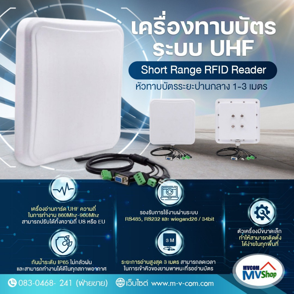 เครื่องอ่านการ์ด UHF Short Range RFID Readerระยะปานกลาง 1-5 เมตร