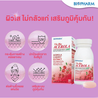 Biopharm Vio Bio Acerola 1000 mg ไบโอฟาร์ม อะเซโรล่า วิตามินซี เสริมภูมิต้านทาน ขนาด 30 เม็ด Exp 20/09/23