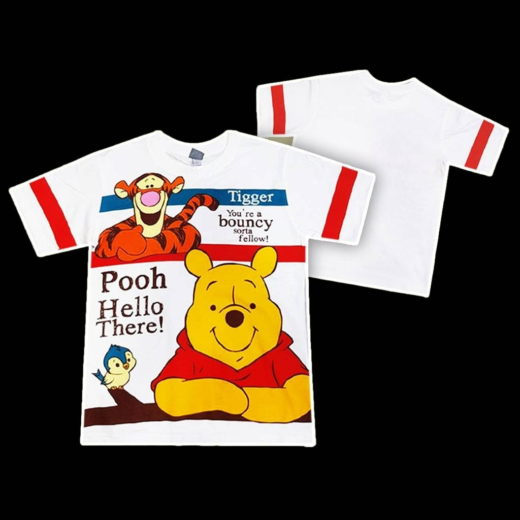 เสื้อยืดสีขาว คอตตอน เสื้อผ้าลายการ์ตูนลิขสิทธิ์แท้ เสื้อแขนสั้น แฟชั่น Winnie The Pooh  T-Shirt DWS