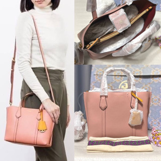 🎀 (สด-ผ่อน) กระเป๋าสีชมพู 56249 งาน SHOP Tory Burch Perry Small Triple-Compartment Tote