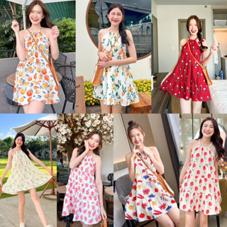 mini dress เดรสสั้น ตัดต่อทรงพริ้ว เดรสระบาย ลายน่ารักๆ