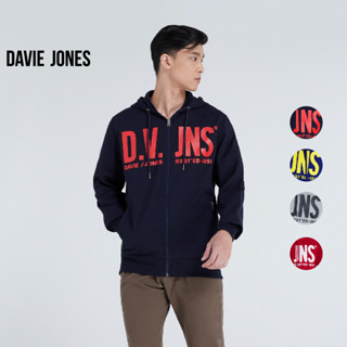 DAVIE JONES เสื้อฮู้ดดี้ มีซิป สีกรม สีเทา สีแดง สีน้ำเงิน Zipped Hoodie in navy JK0020NV TD RE BL