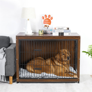 BINGOPAW กรงสุนัข ขนาดใหญ่ Dog Crate Wooden Kennel Dog House Pet Furniture with Tray for Indoor Outdoor