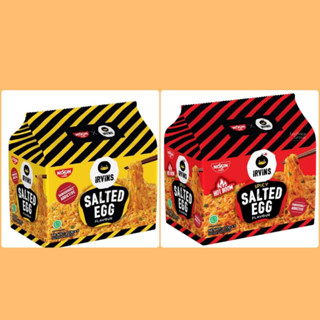 NISSIN SALTED EGG INSTANT NOODLE PACKET บะหมี่ไข่เค็ม เส้นเหนียวนุ่ม 1 แพ็ค มี 5 ซองใหญ่ มี 2 รสชาติ exp.10/01/24