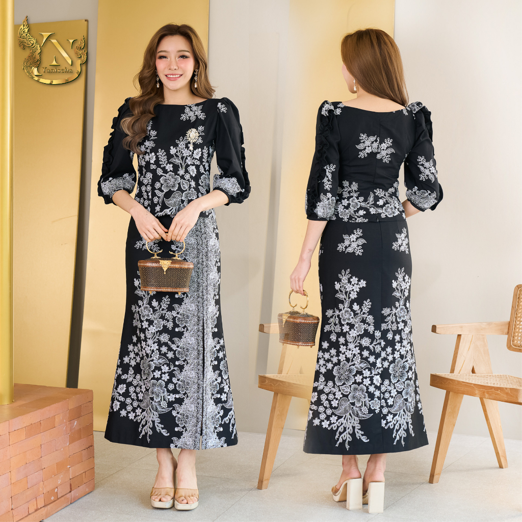 ชุดผ้าปาเต๊ะ ชุดเดรส ชุดเซ็ท ชุดออกงาน – ชุดแม่ชบา (สีดำ)