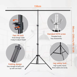 68*50cm/150*200cm ขาตั้งฉากตัว T โครงฉากสตูดิโอ Photography Background Backdrop Stand with Clips & Carrying Bag