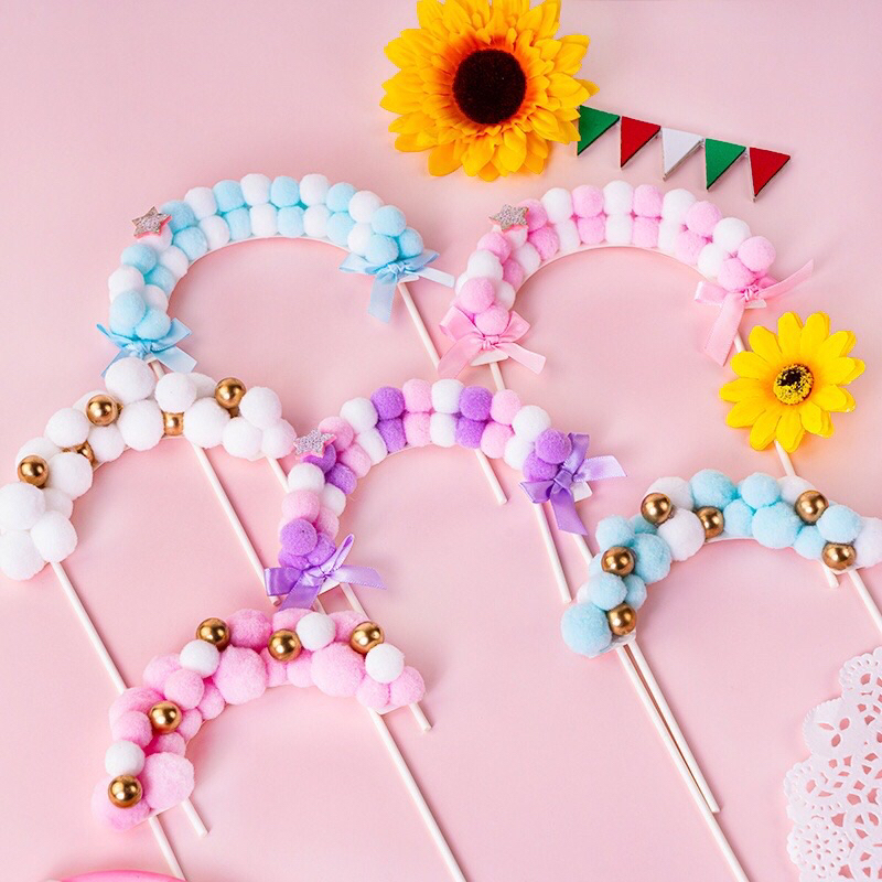 พร้อมส่ง ป้ายตกแต่งเค้ก เค้กวันเกิด ชมพูฟ้า D17