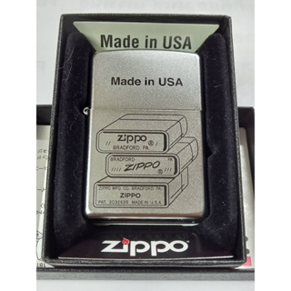 ZIPPO 205  PLANETA BOTTOM STAMP SATIN CHROME สีเงินผิวโครเมี่ยมลายแบบสกรีน ของใหม่ไม่ผ่านการใช้งาน มาพร้อมกล่องตรงรุ่น