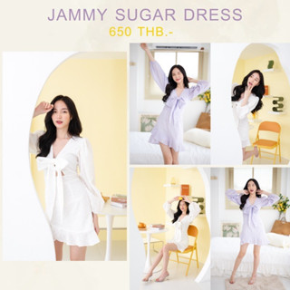 🥞𝑵𝑬𝑾 𝑨𝑹𝑹𝑰𝑽𝑨𝑳( 650฿ ) #LNS144 " Jammy Sugar Dress " น่ารักแบบใสๆ มินิเดรสแขนยาวลายผ้าฉลุ