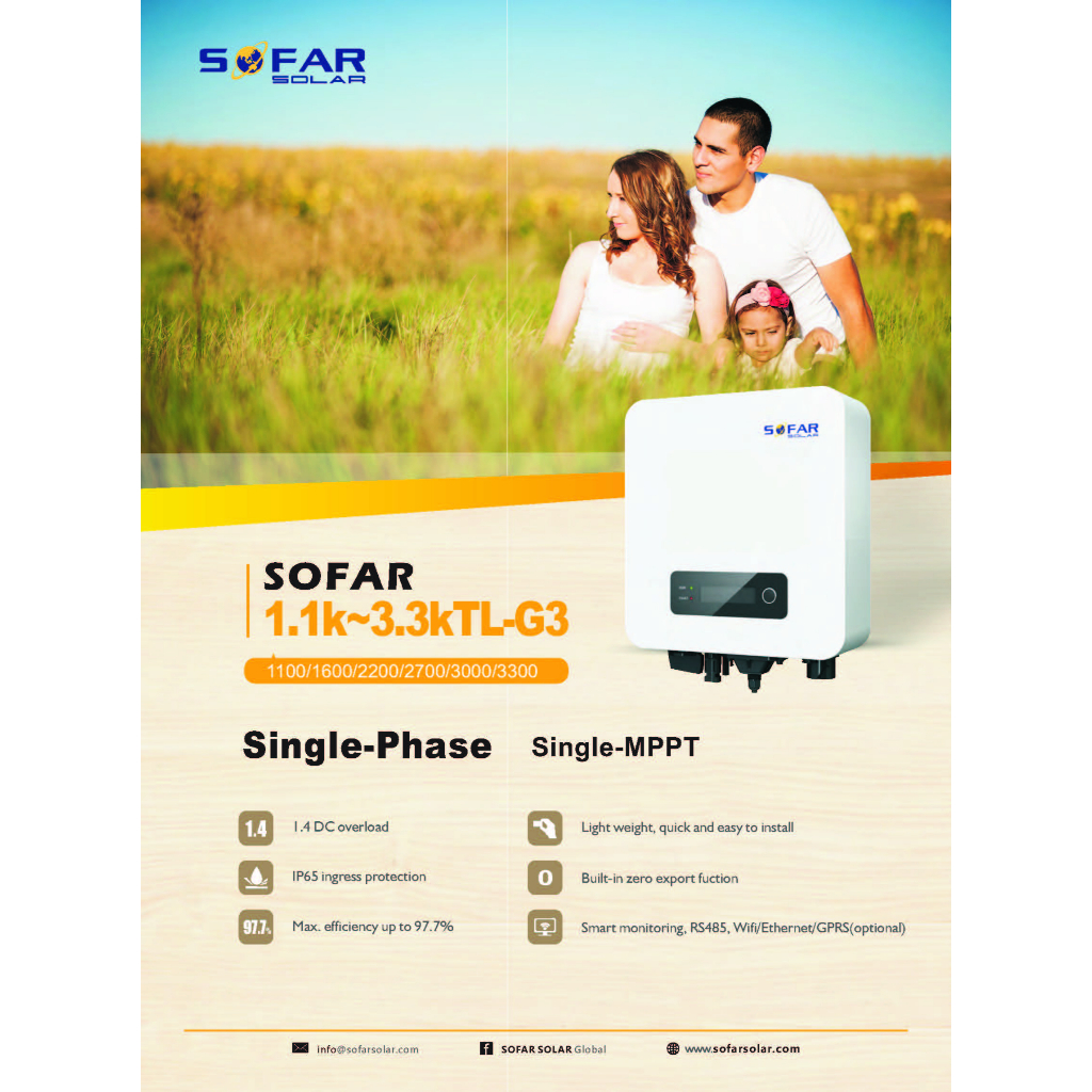โปรโมชั่น !! SOFAR SOLAR inverter 3.3Kw ระบบออนกริด แถม Wi-Fi+กันย้อน+CT+ประกัน 5 ปี + พิเศษประกันโควิด-19 (ส่งฟรี)