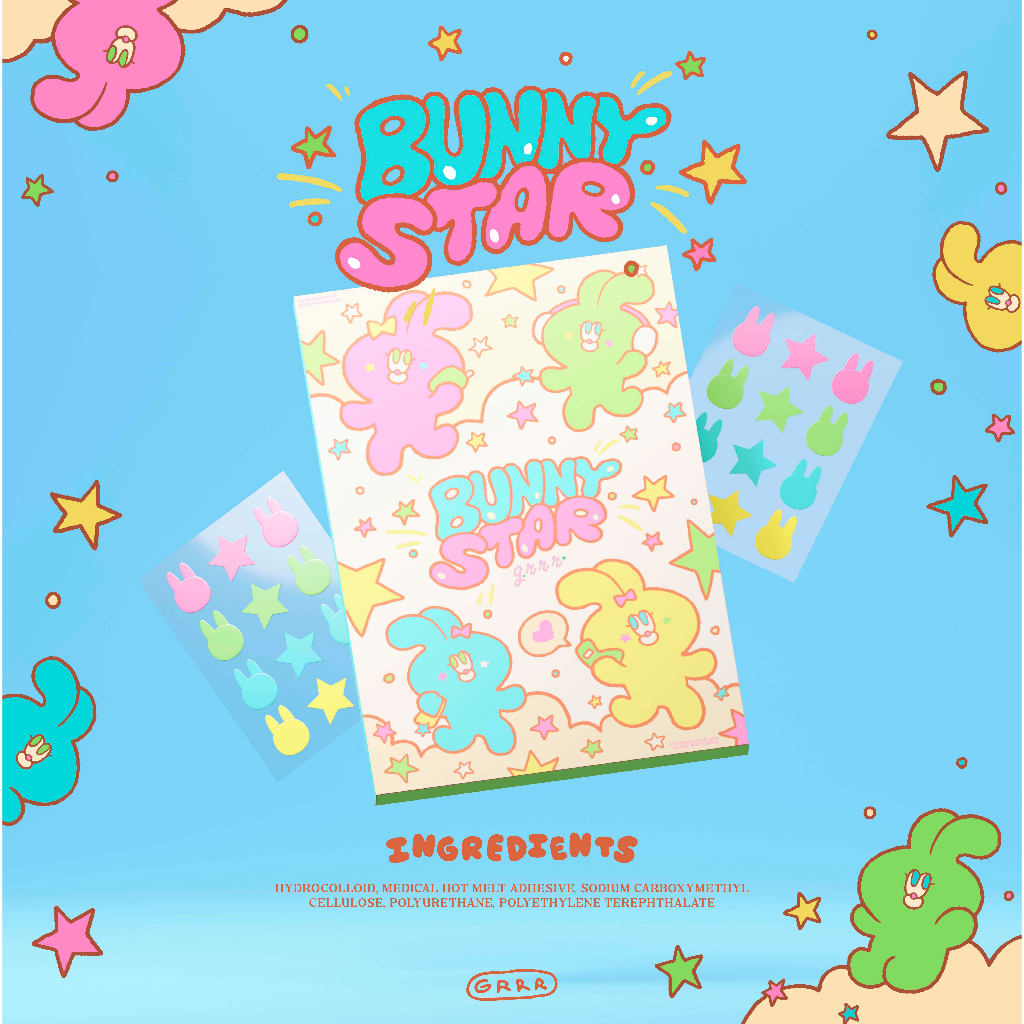 แผ่นแปะสิวไฮโดรคอลลอยด์ grrrbeauty ลาย bunny star (1 กล่องมี 2 แผ่น 24 ดวง)