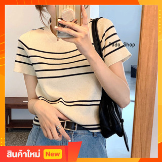 🔥พร้อมส่ง🔥 เสื้อยืดไหมพรม (Freesize) เสื้อยืดลายทาง ผ้าไหมพรม 3สี everyday look❣️