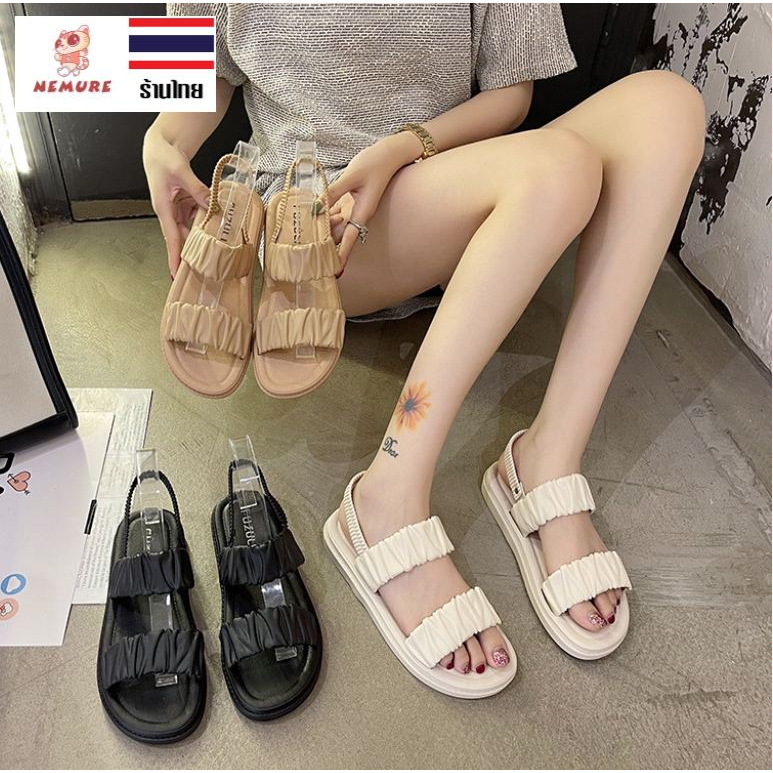 (S-1100) รองเท้าแตะแบบสวม ผู้หญิง รองเท้าแตะ แฟชั่นเกาหลี มีสายรัดส้น พื้นยางนิ่ม ใส่สวย มี 3 สี