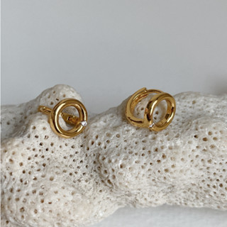 Hadesories Donut Hoop Earrings  ต่างหูห่วงวงกลมฝังเพชร