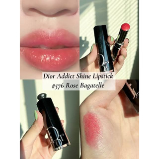 Beauty-Siam แท้ทั้งร้าน !! ลิปดิออร์ขนาดจริงปลอกขาวปริมาณตามรูป DIOR ADDICT SHINE 576 ROSE BAGATELLE