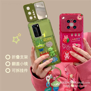 เคส ลายเอเลี้ยน มีกระจก ขาตั้งได้ สำหรับ Oppo A78 A17 A17K A57 4G A77S A5S A12 F9 A7 A5 2020 A9 2020 A16 A3Sการ์ตูนนูน