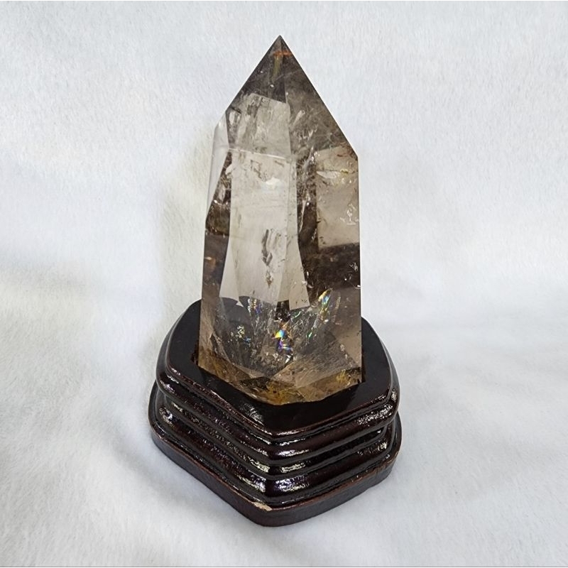 แท่งหินสโมคกี้ควอตซ์  สโมกกี้ควอตซ์(Smoky Quartz)*มีรุ้ง Rainbow*สูง 14 ซม.หน้ากว้าง 7.5 ซม.หนา 6.5 