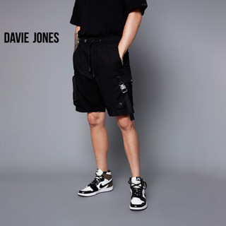 DAVIE JONES กางเกงขาสั้น ผู้ชาย เอวยางยืด สีดำ Elasticated Shorts in black SH0011BK