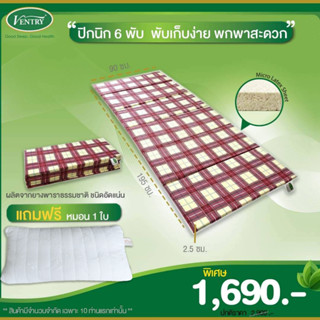 Ventry ปิคนิคยางพาราอัด 100% 6 พับ แถมฟรี หมอนหนุน 1 ใบ