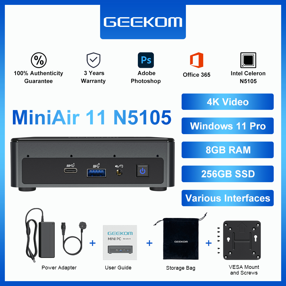 Geekom คอมพิวเตอร์ตั้งโต๊ะ Mini Pc Miniair11 พร้อม 11Th Gen N5105(Up To 2.9 Ghz), 8Gb Dual Ddr4 256G Ssd Windows 11 Pro พร้อมใช้งาน ประกัน 2 ปีในไทย